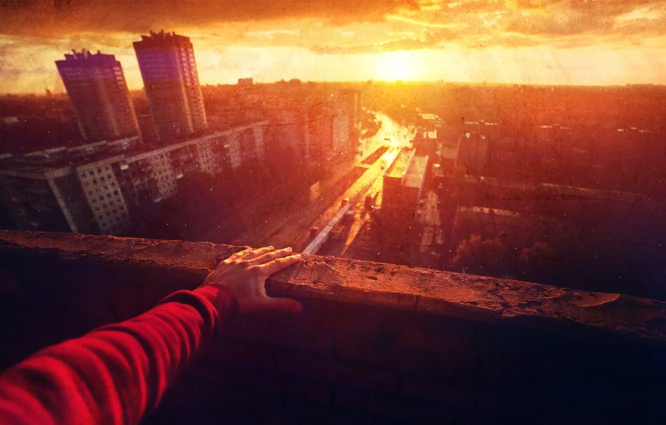 Photo wallpaper the city, the evening, hands, male