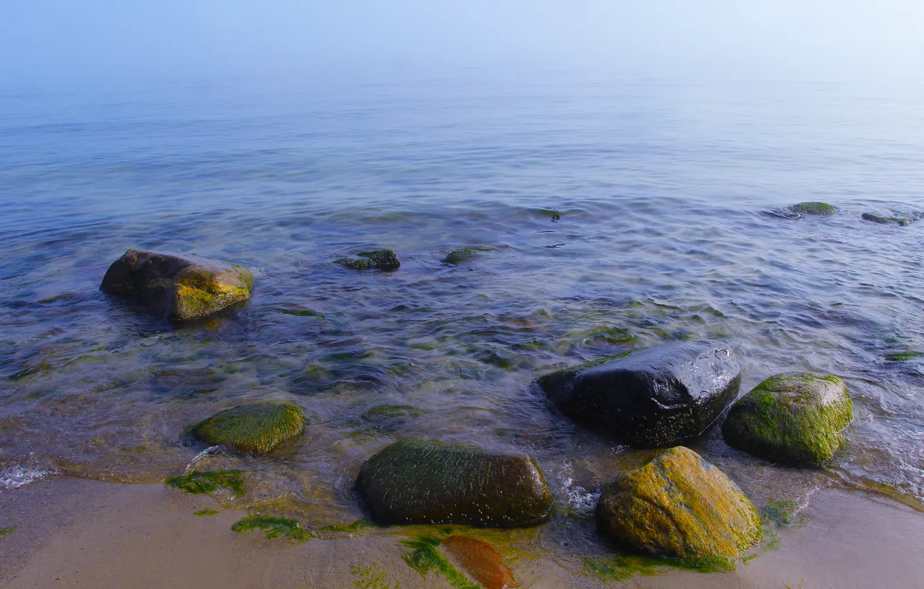 Photo wallpaper beach, sea, water, stones