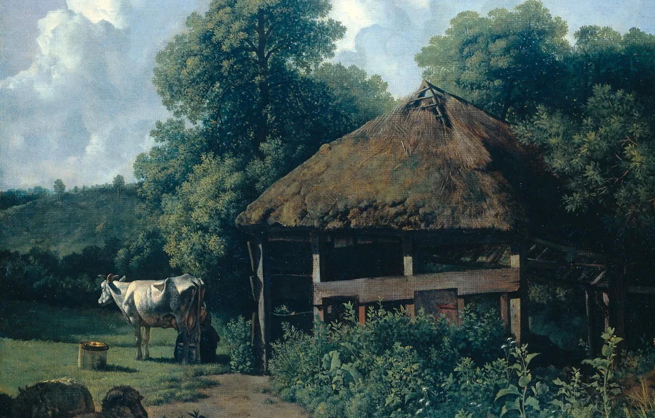 Photo wallpaper landscape, oil, picture, Wouter Johannes van Troostwijk, Farm Gelderland