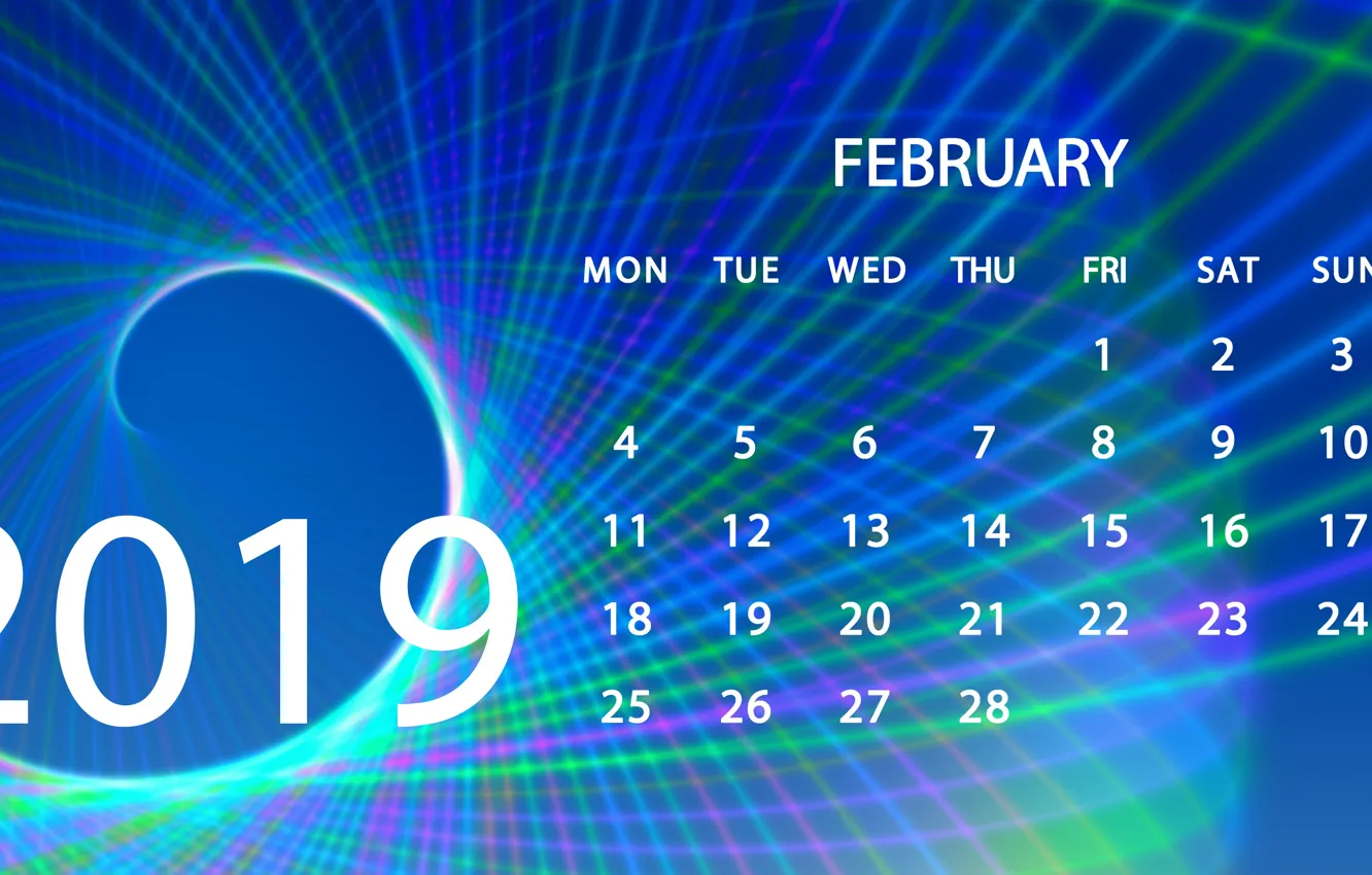 Photo wallpaper calendar, February, 2019