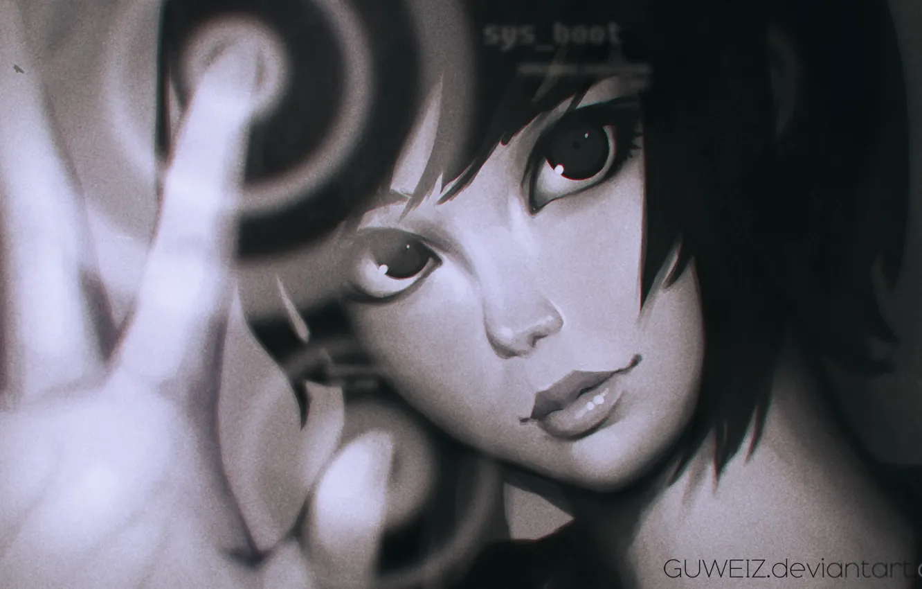 Photo wallpaper eyes, girl, face, art, Guweiz