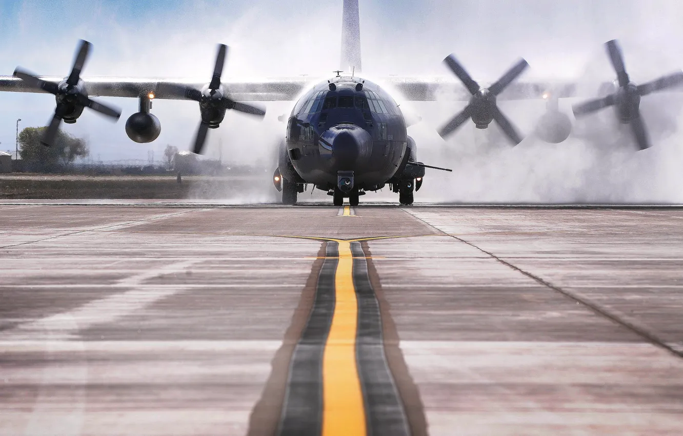 Photo wallpaper aviation, strip, wings, the plane, the rise, Cargo, C 130W, Stinger II