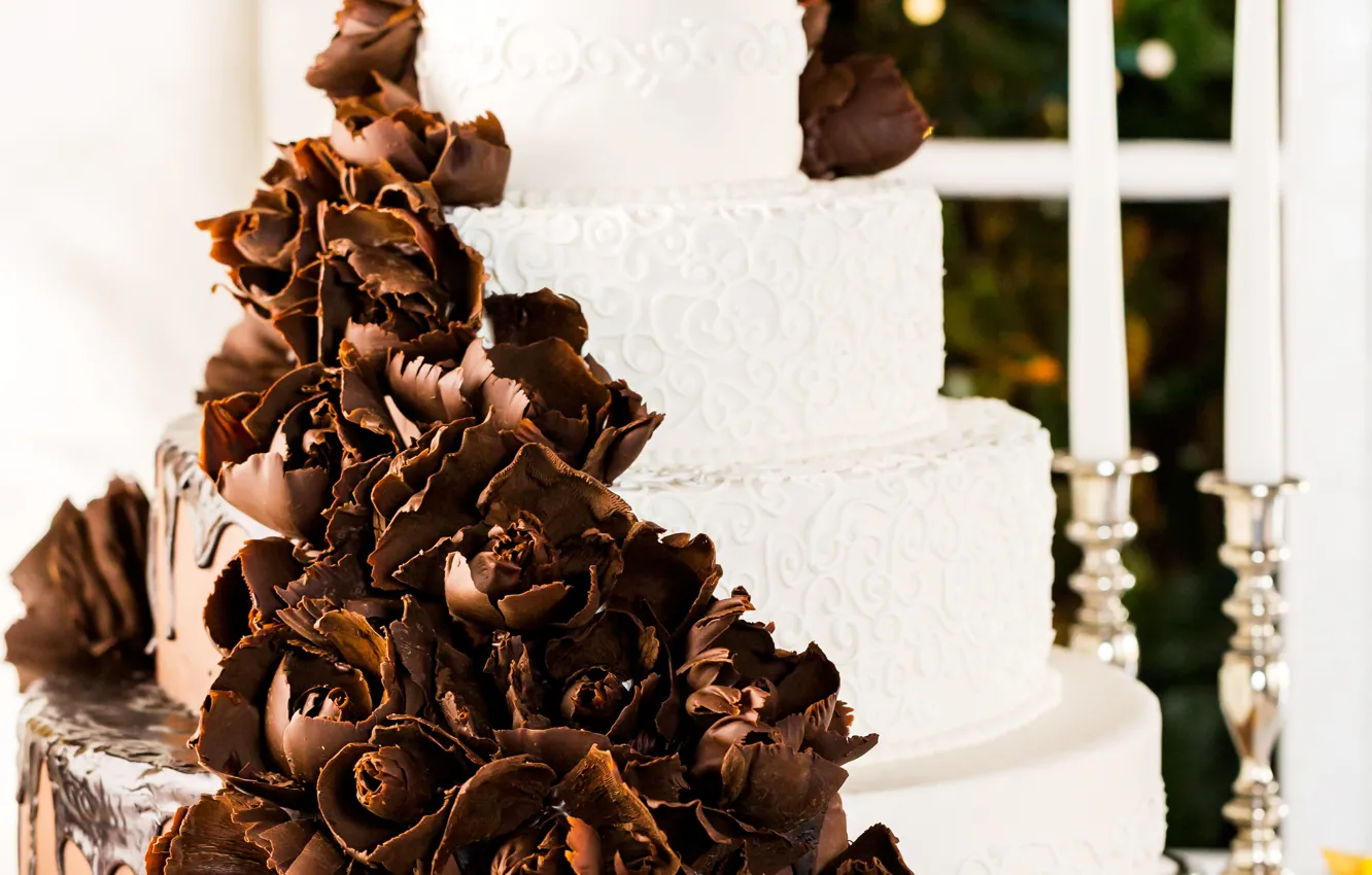 Photo wallpaper flowers, chocolate, cake, cake, dessert, sweet, chocolate, delicious
