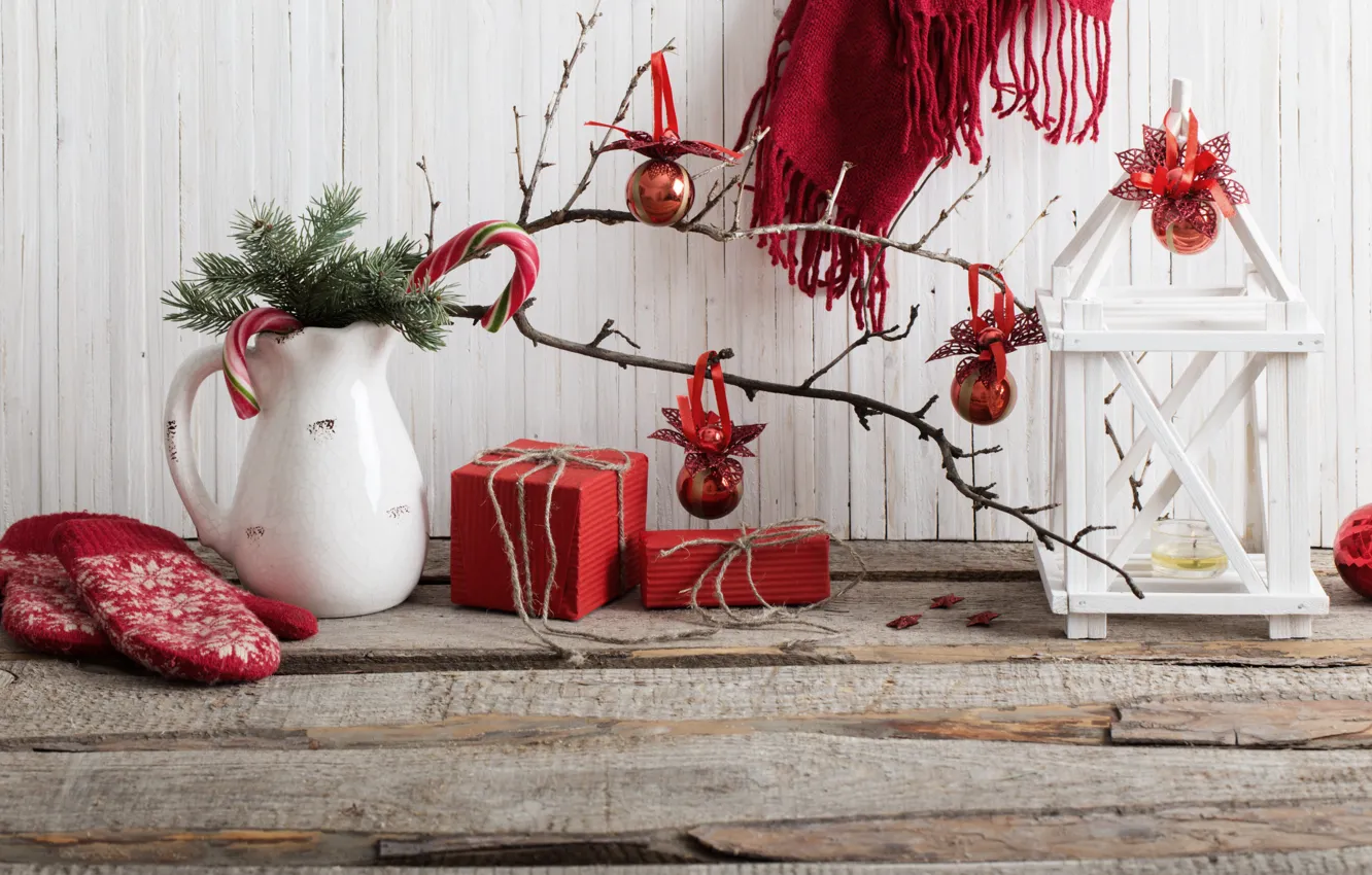 Photo wallpaper decoration, gift, balls, tree, new year, Christmas, Christmas, vintage