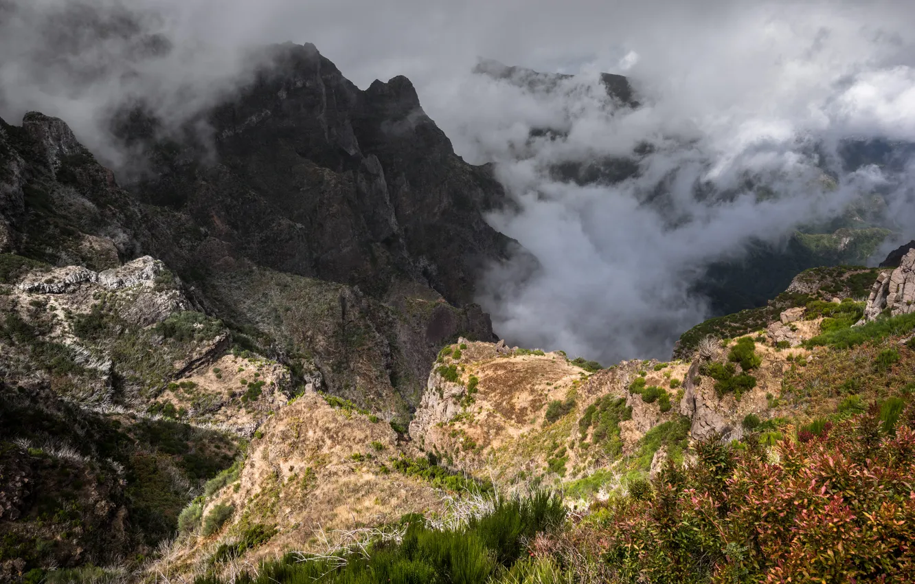 Photo wallpaper clouds, mountains, rocks