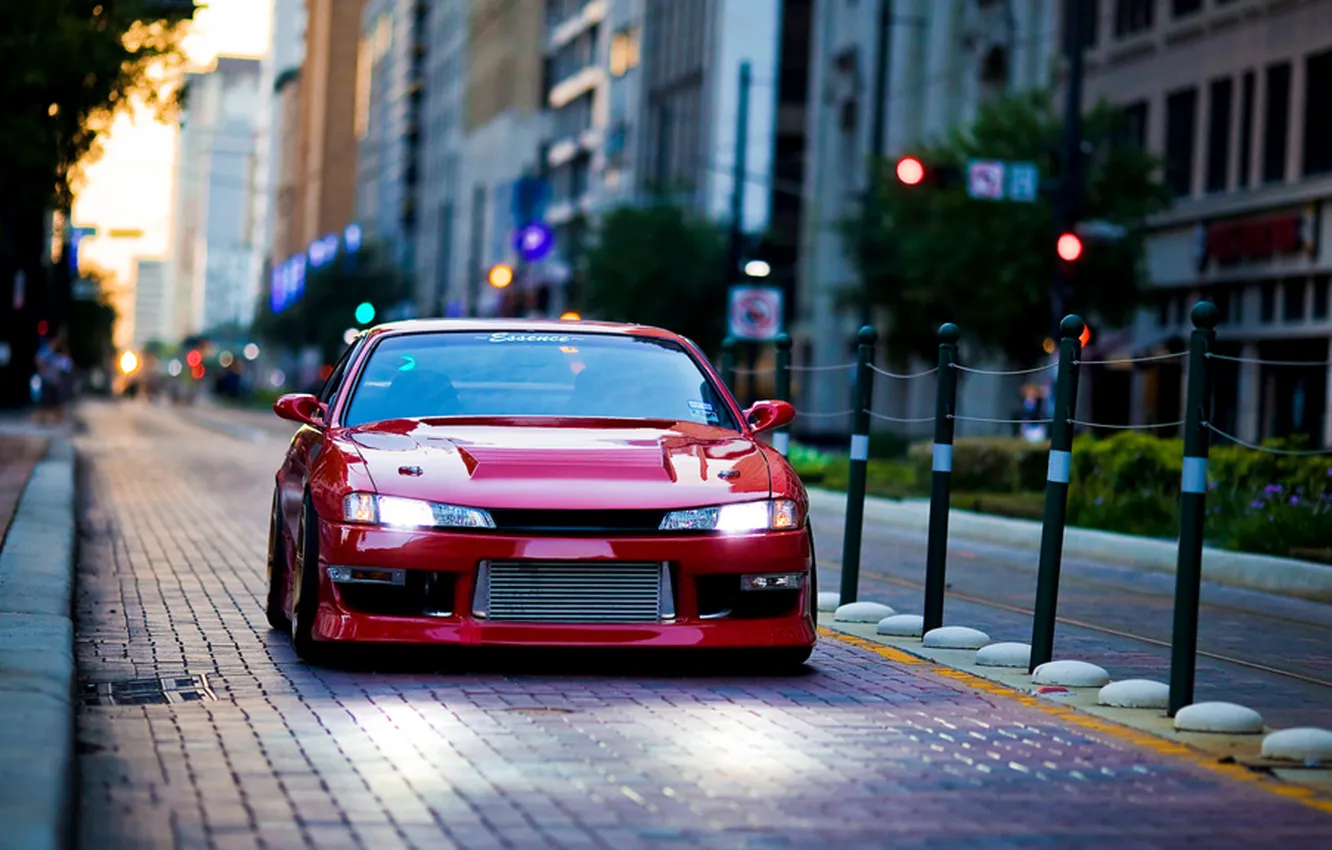 Photo wallpaper city, street, tuning, nissan, Nissan, silvia, drain, s14