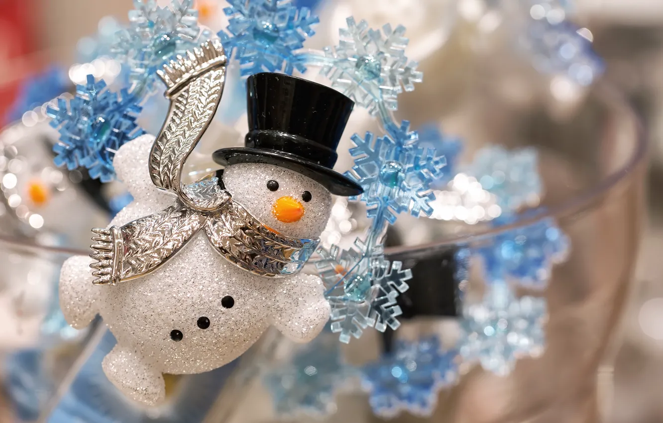 Photo wallpaper snowflakes, Christmas, New year, snowman, decoration, decoration