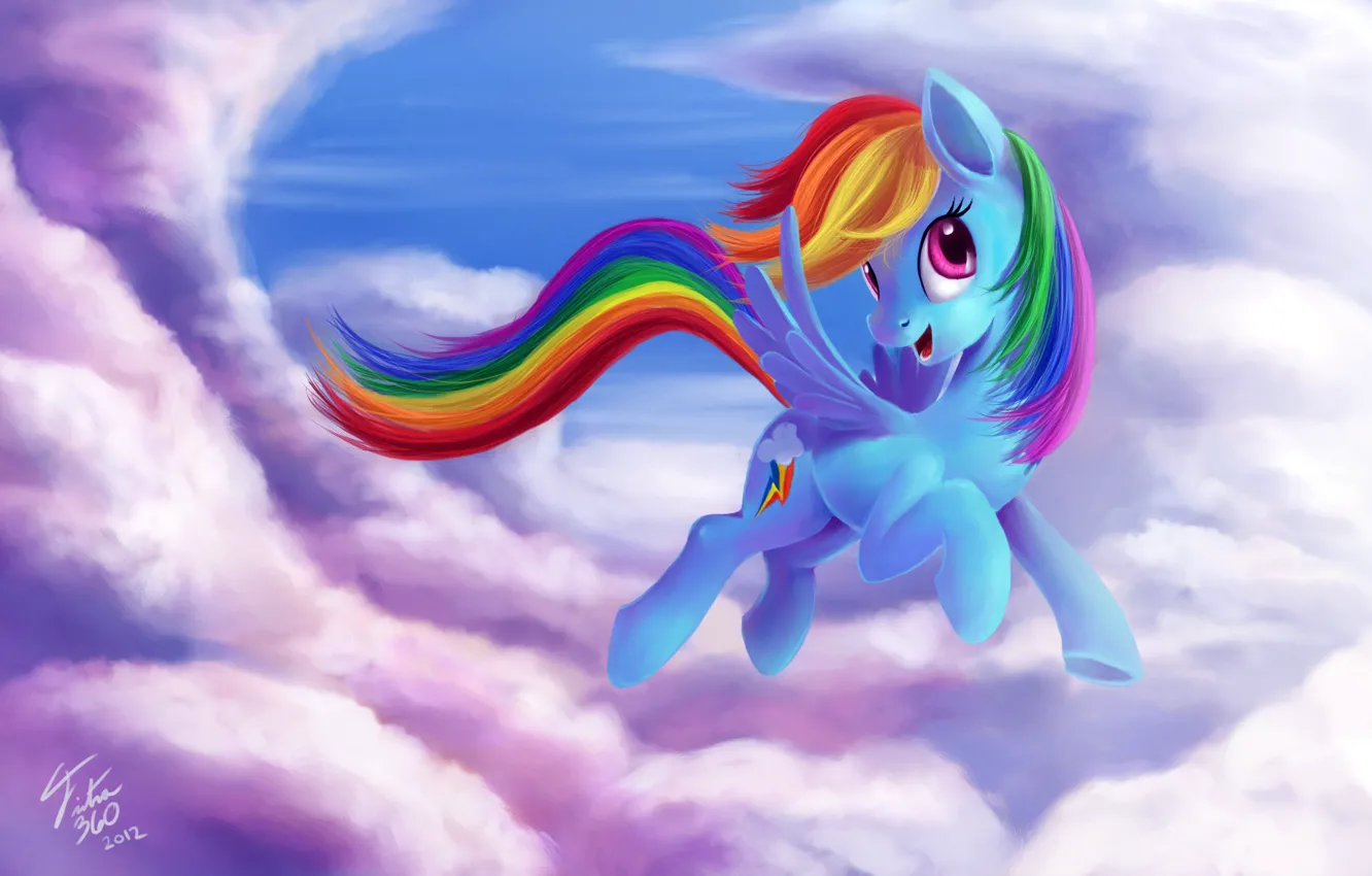 Photo wallpaper the sky, cartoon, art, Rainbow Dash, MLP:FIM, My Little Pony: Friendship is Magic, by Tsitra360