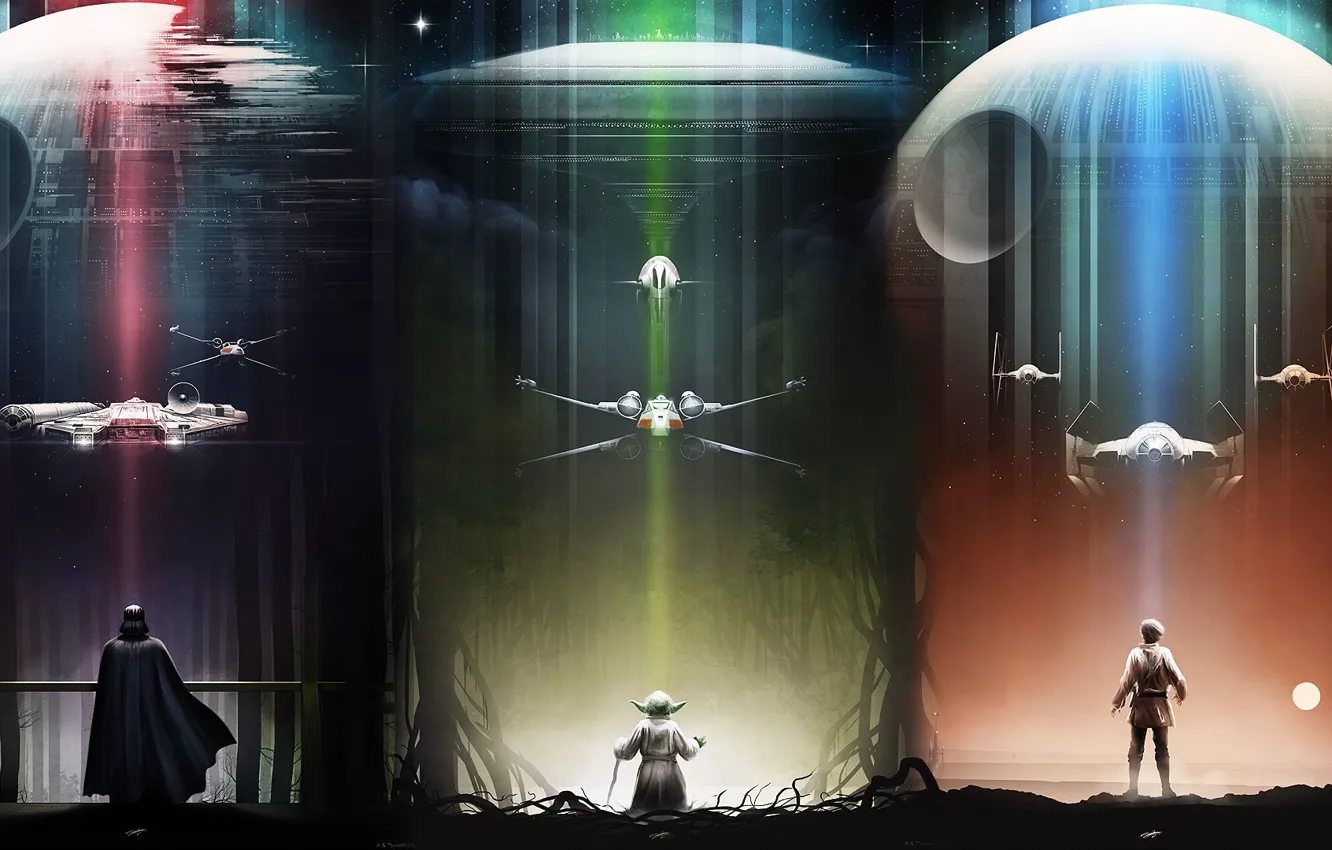 Photo wallpaper Star Wars, Darth Vader, fantasy, science fiction, art, Yoda, sci-fi, movie