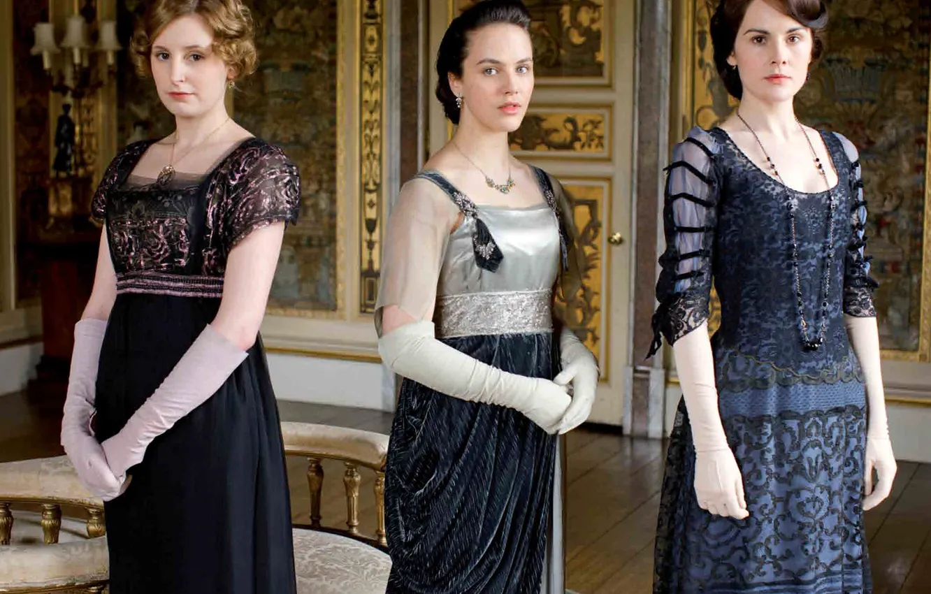 Photo wallpaper actress, the series, characters, Downton Abbey, Michelle Dockery, Edith Crawley, Sybil Crawley, Mary Crowley
