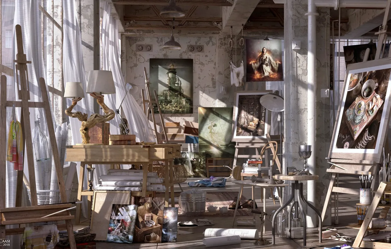 Photo wallpaper workshop, items, Studio, piling up, ARTISTIC FREEDOM