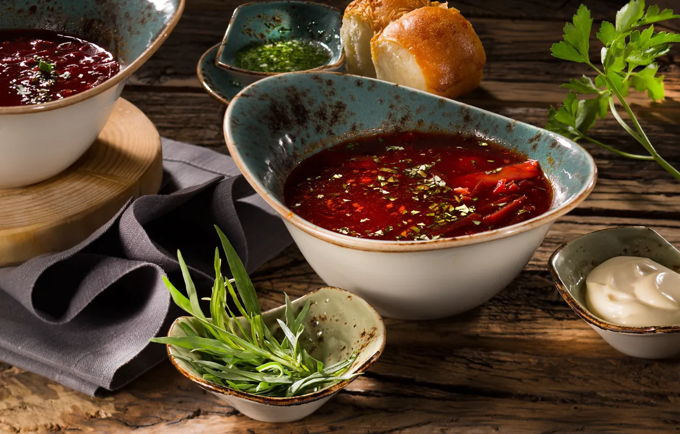 Photo wallpaper greens, soup, sour cream