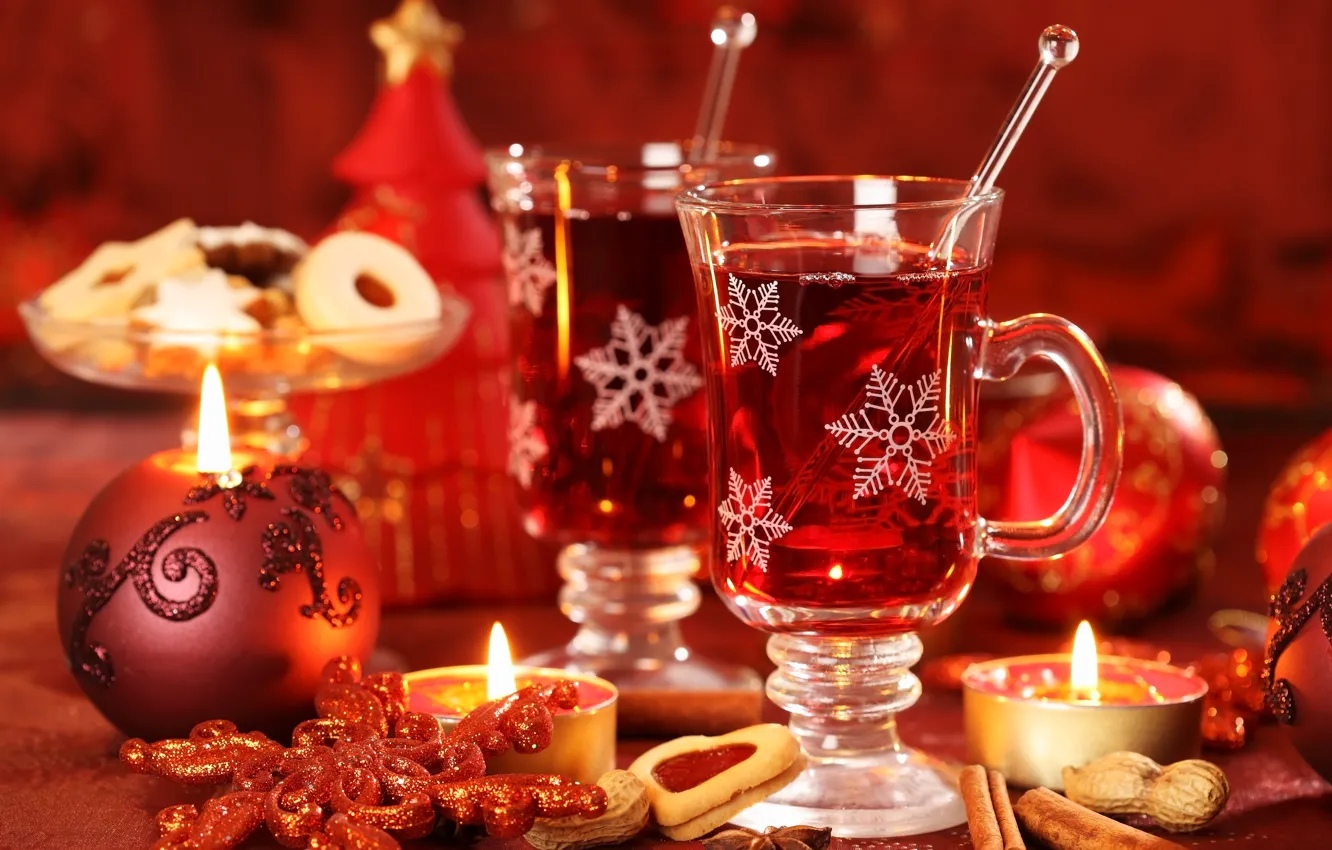 Photo wallpaper decoration, cookies, drink, Christmas, New Year, decoration, mulled wine