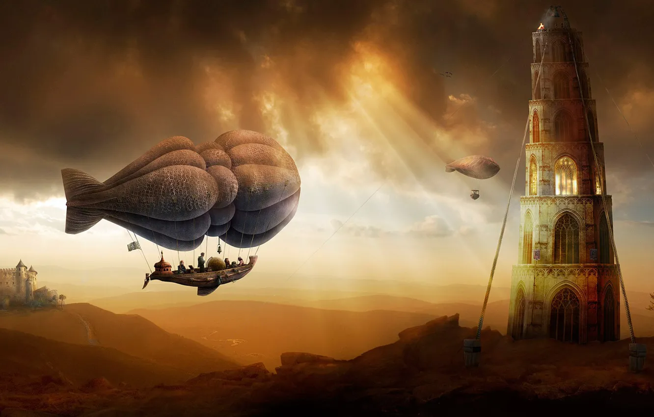 Photo wallpaper Tower, Castle, The airship