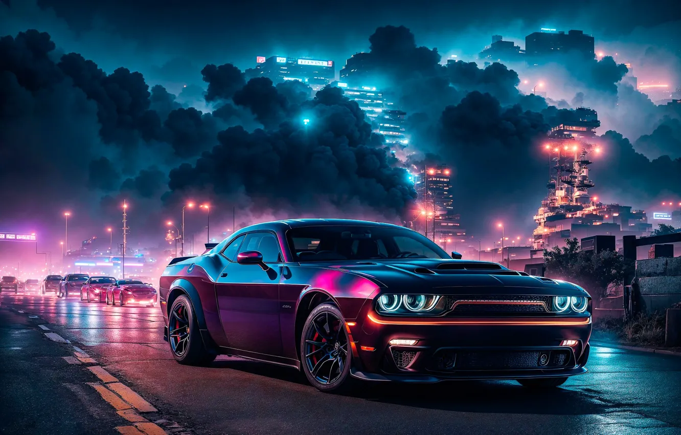 Wallpaper Dodge Challenger, Muscle Car, Dodge Challenger Srt Hellcat 