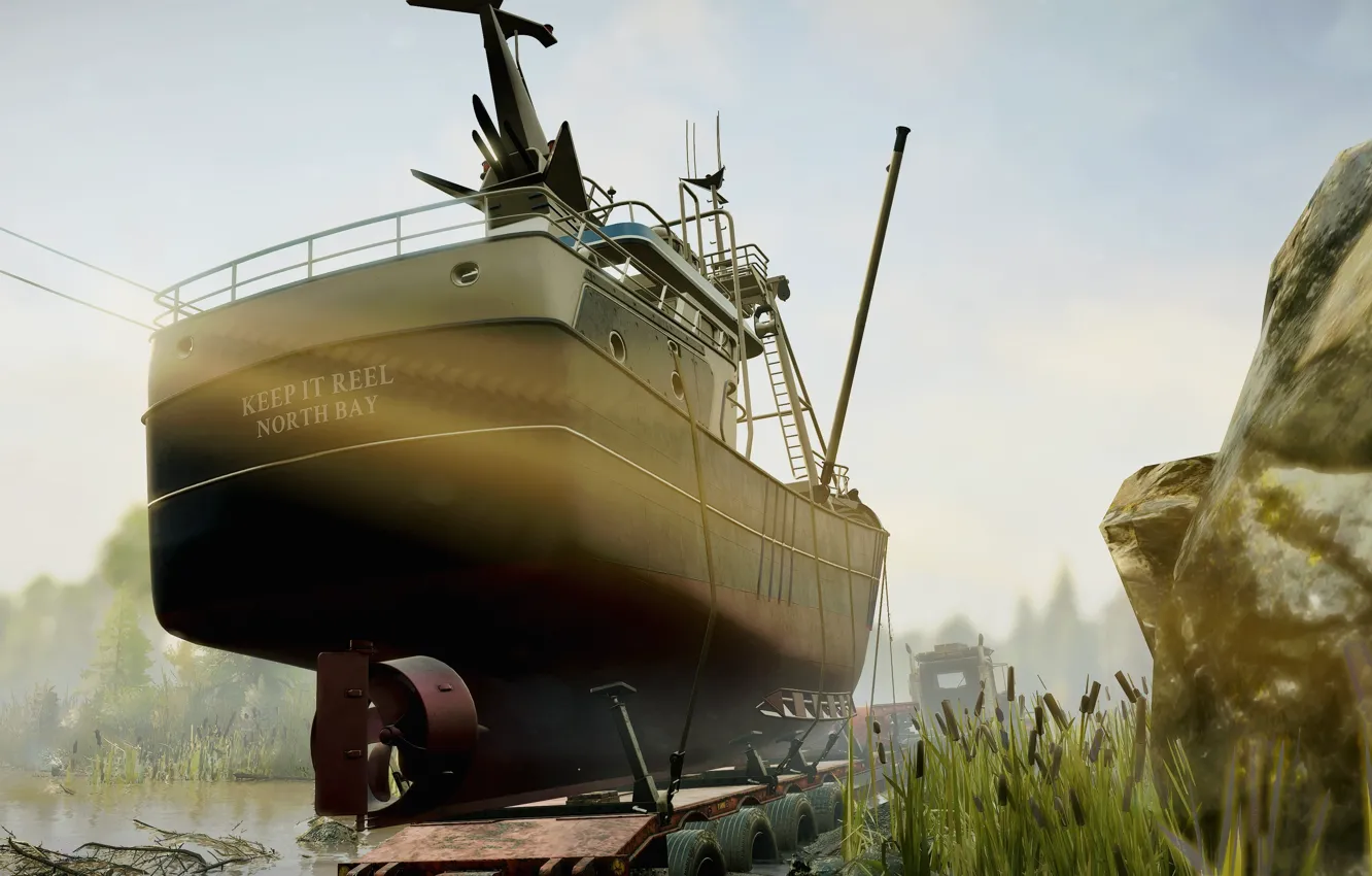 Photo wallpaper HDR, game, water, boat, sunlight, Trailer, mud, UHD