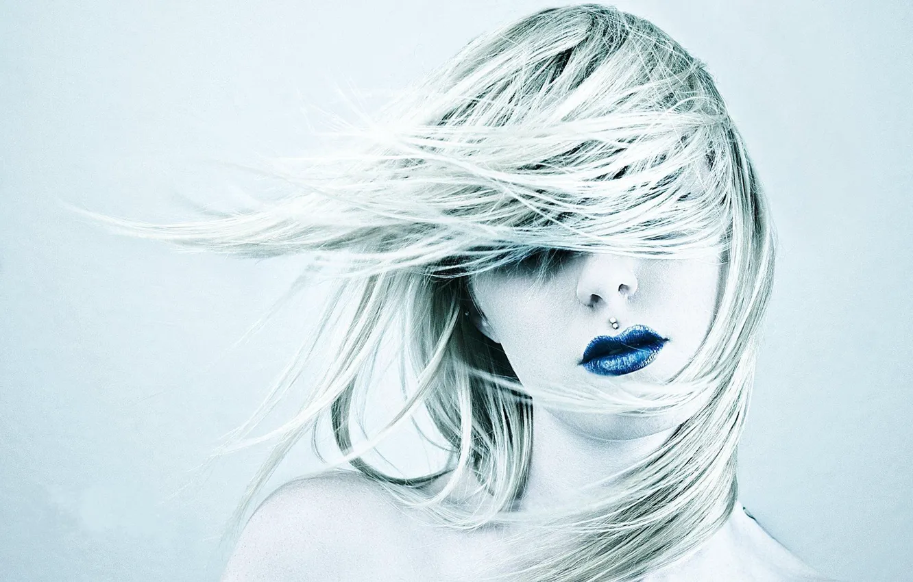 Photo wallpaper blue, hair, head, lips
