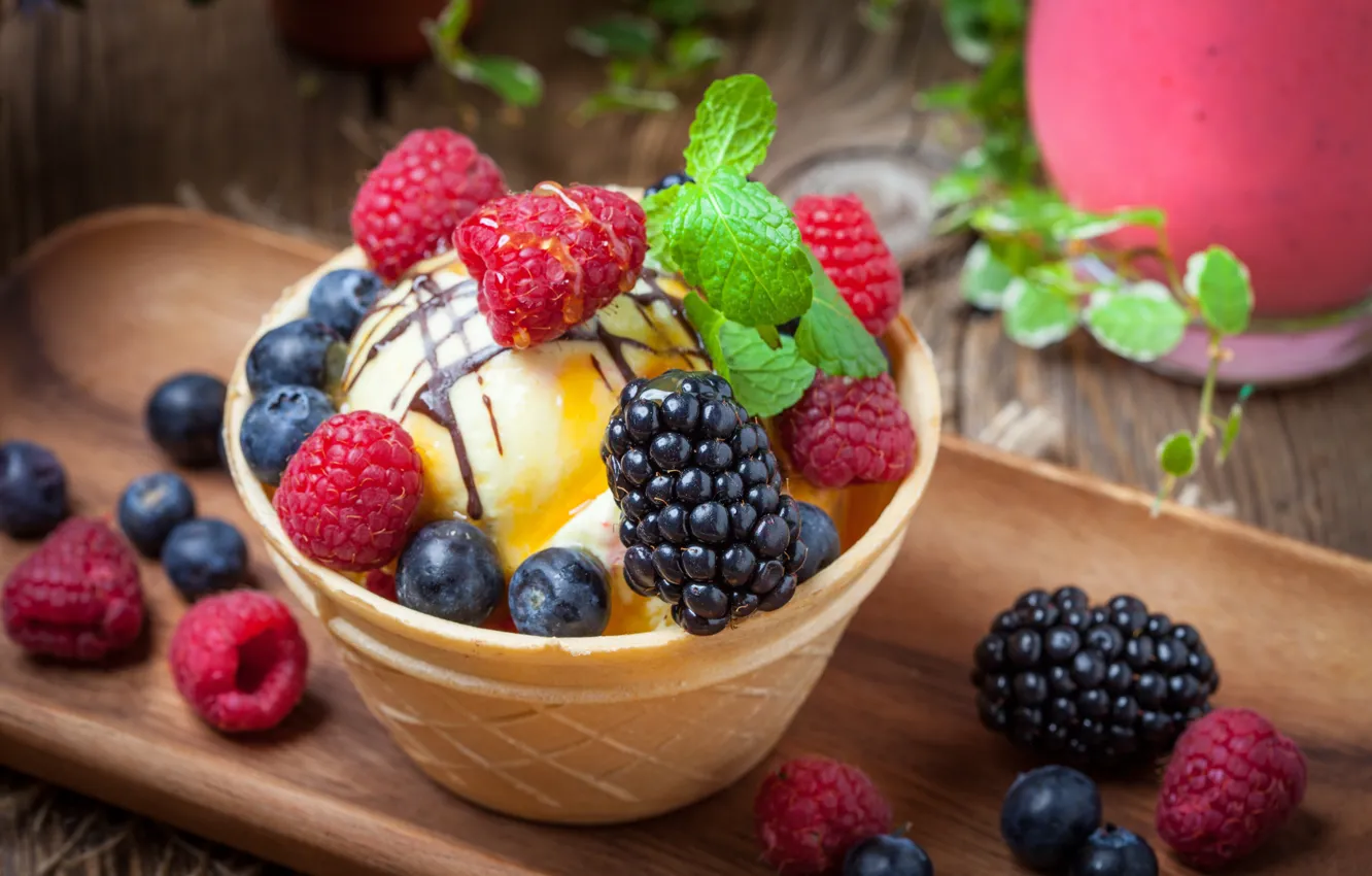 Photo wallpaper berries, ice cream, fresh, dessert, sweet, sweet, dessert, berries
