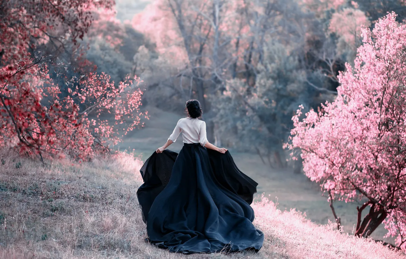 Photo wallpaper girl, skirt, train, slope, blouse, Irina Chernyshenko