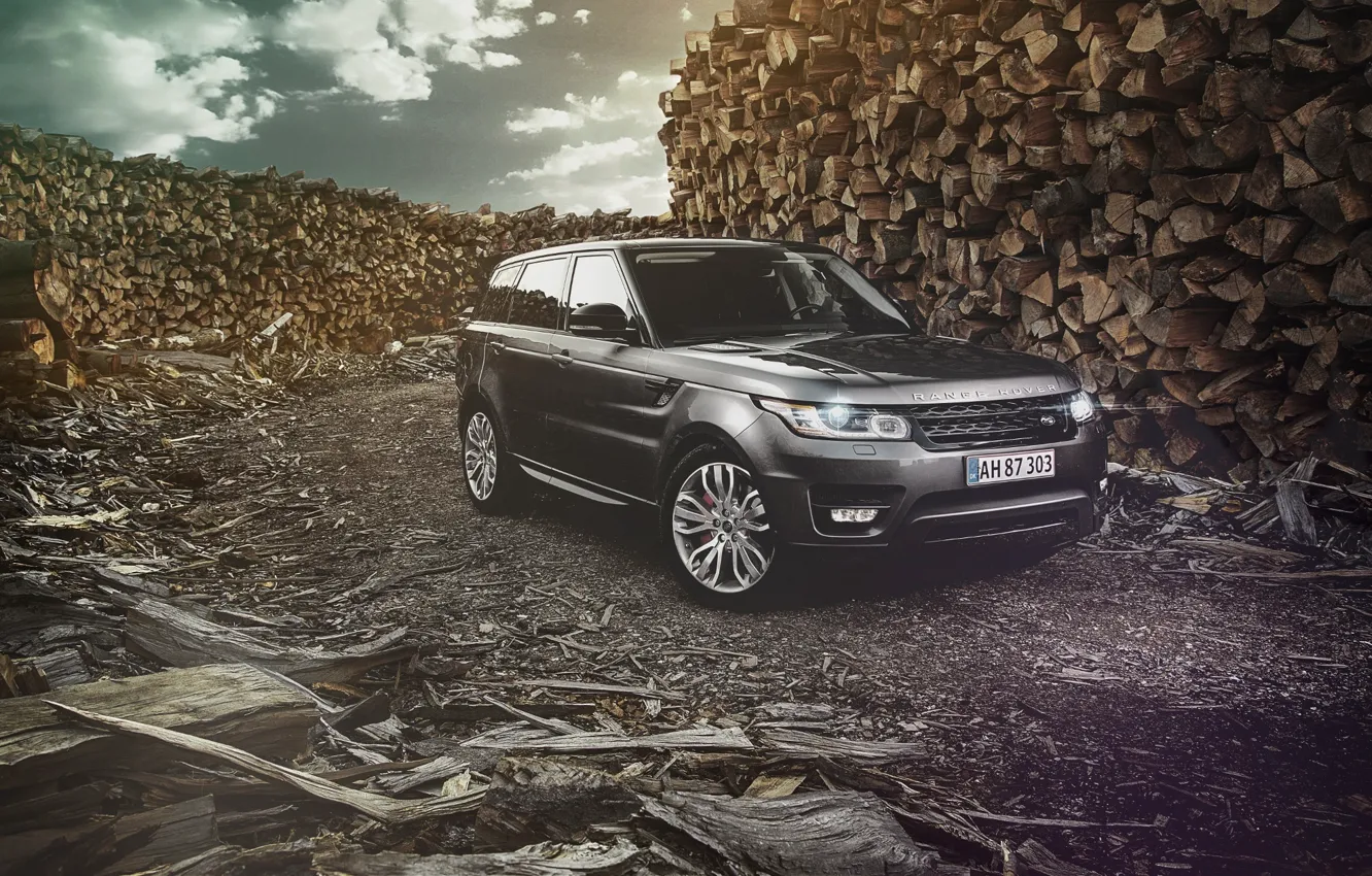 Photo wallpaper Land Rover, Range Rover, Car, Nature, Wood, Front, 4x4, Sport