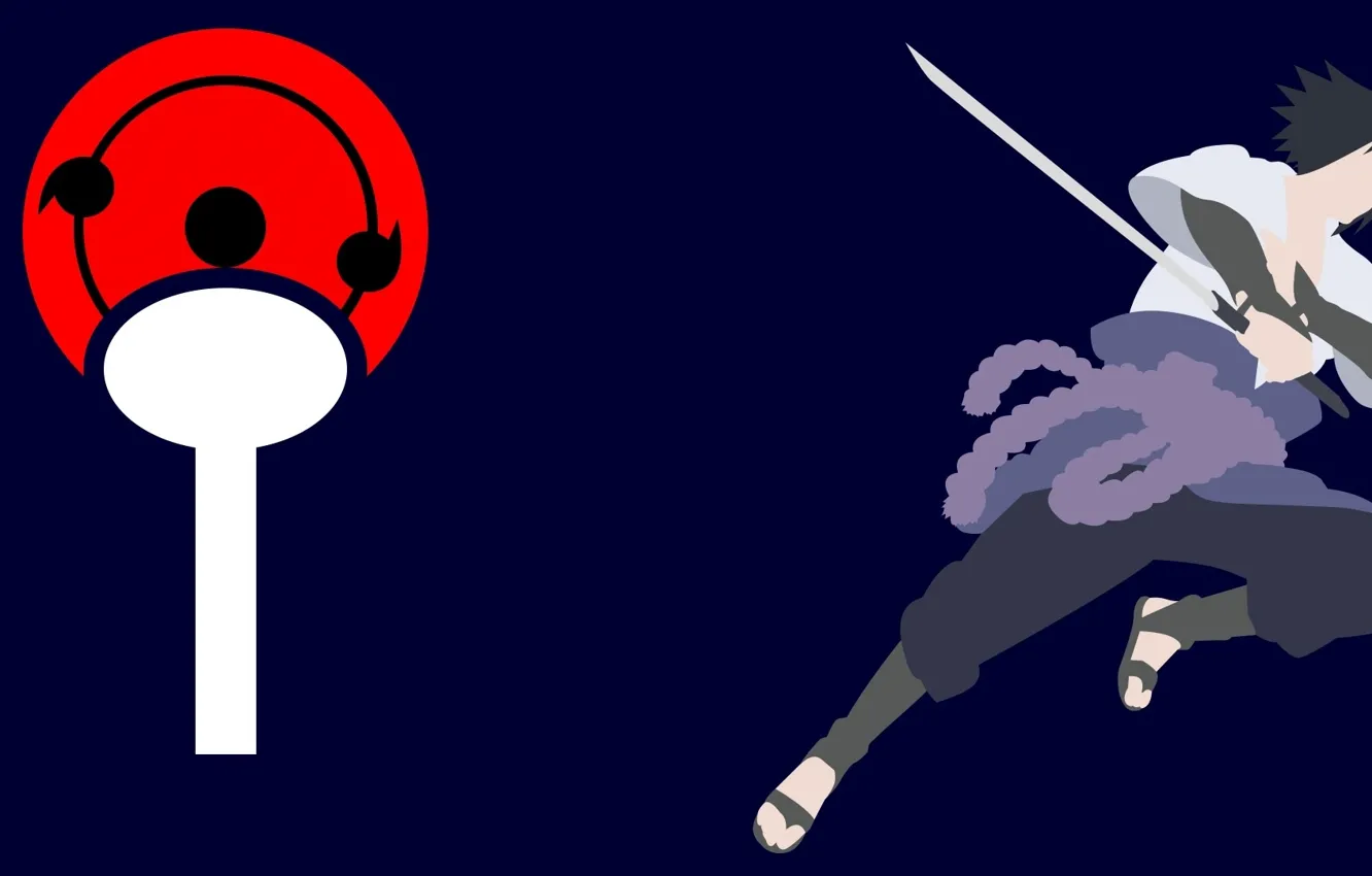 Photo wallpaper sword, logo, game, Sasuke, minimalism, anime, katana, man