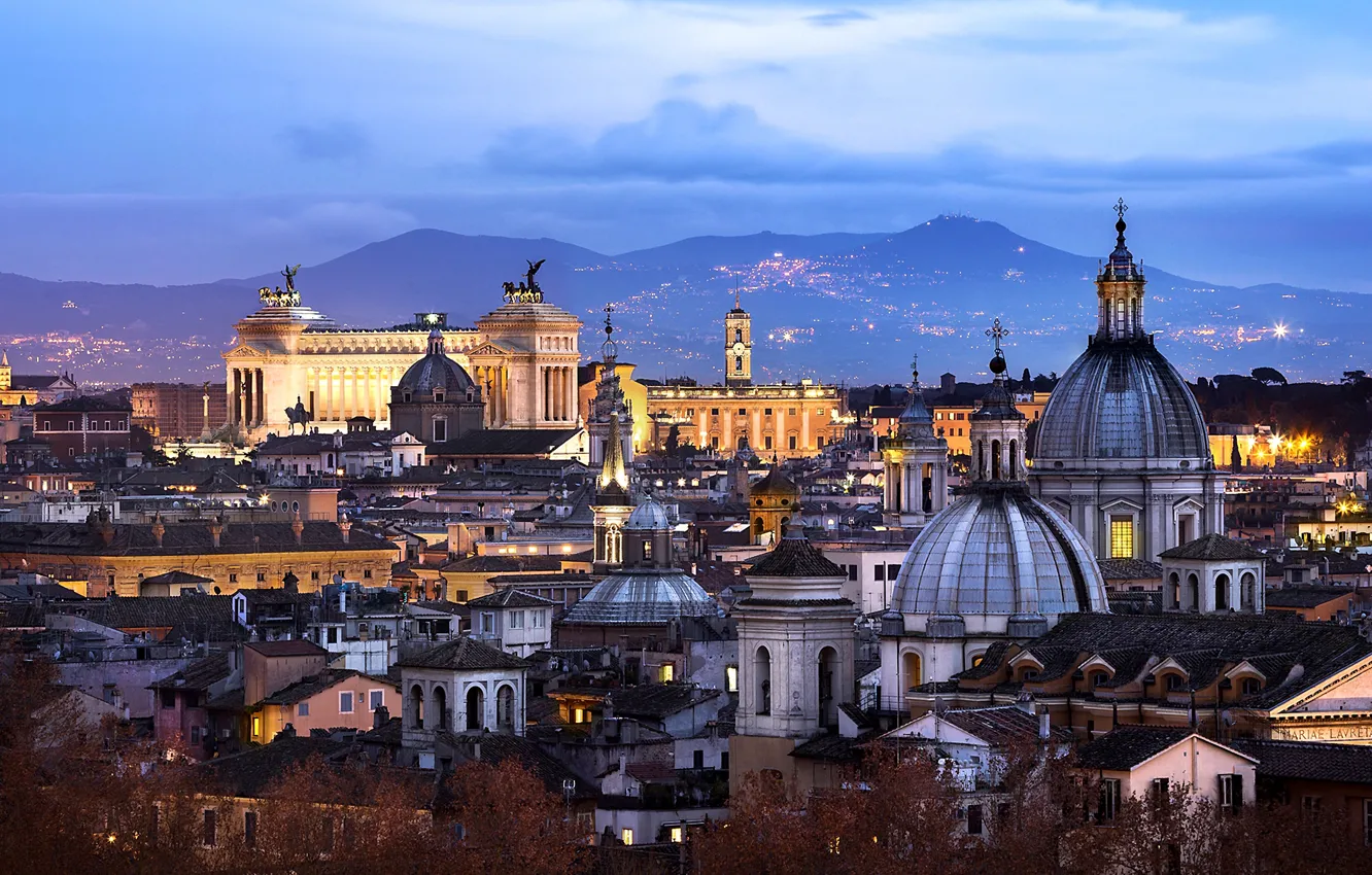 Photo wallpaper the sky, the city, lights, building, home, the evening, Rome, Italy