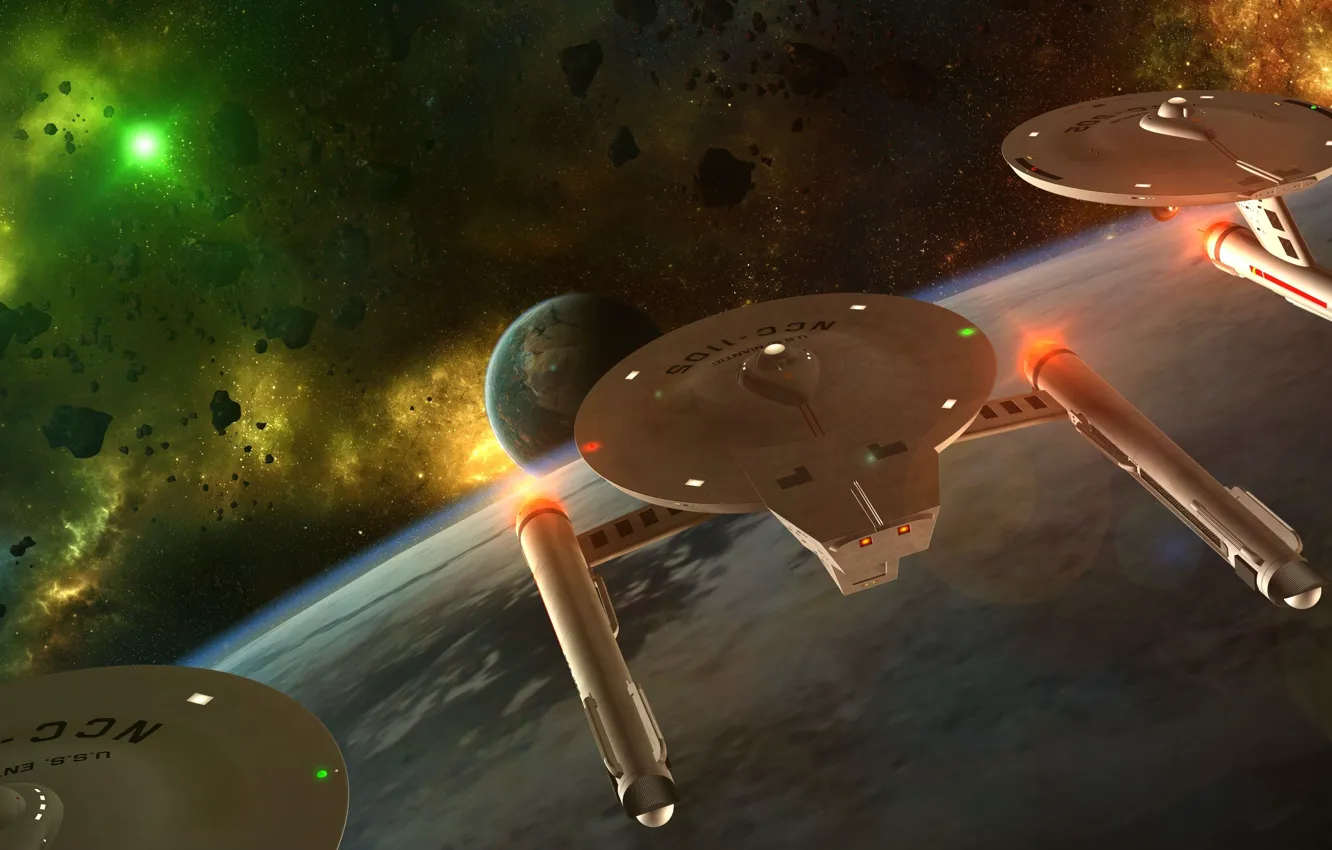 Photo wallpaper space, stars, planet, meteorites, show the flag