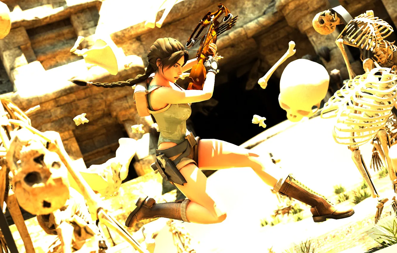 Photo wallpaper Tomb Raider, Lara Croft, crossbow, skeleton, crossbow
