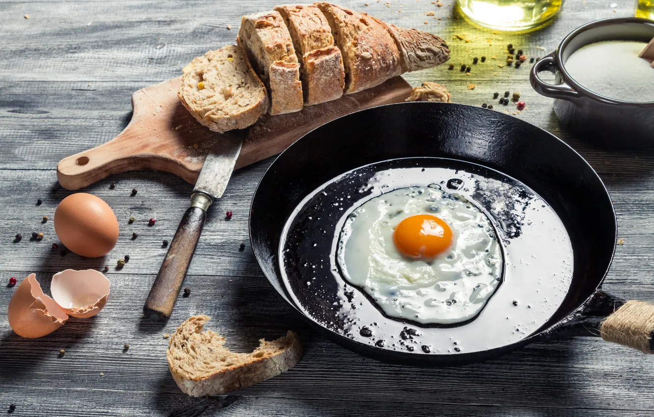 Photo wallpaper bread, scrambled eggs, shell, pan