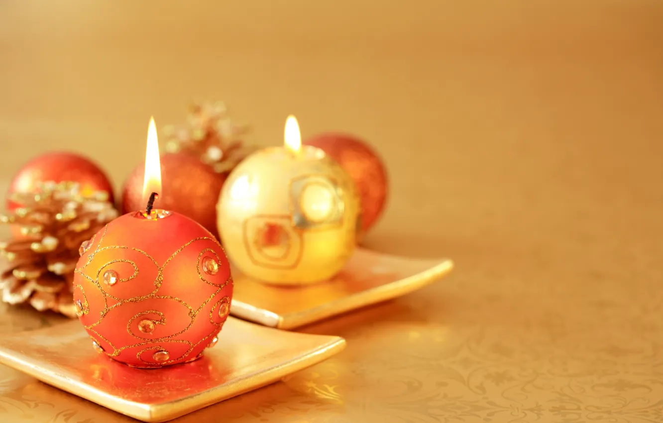 Photo wallpaper holiday, candles, New Year, Christmas, the scenery, bumps, gold, candle