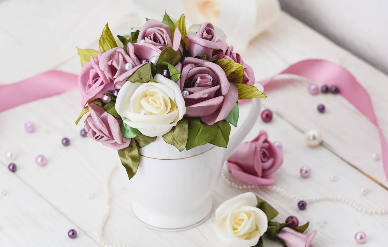 Photo wallpaper style, tape, roses, Flowers, bouquet, Design, Flower, beads