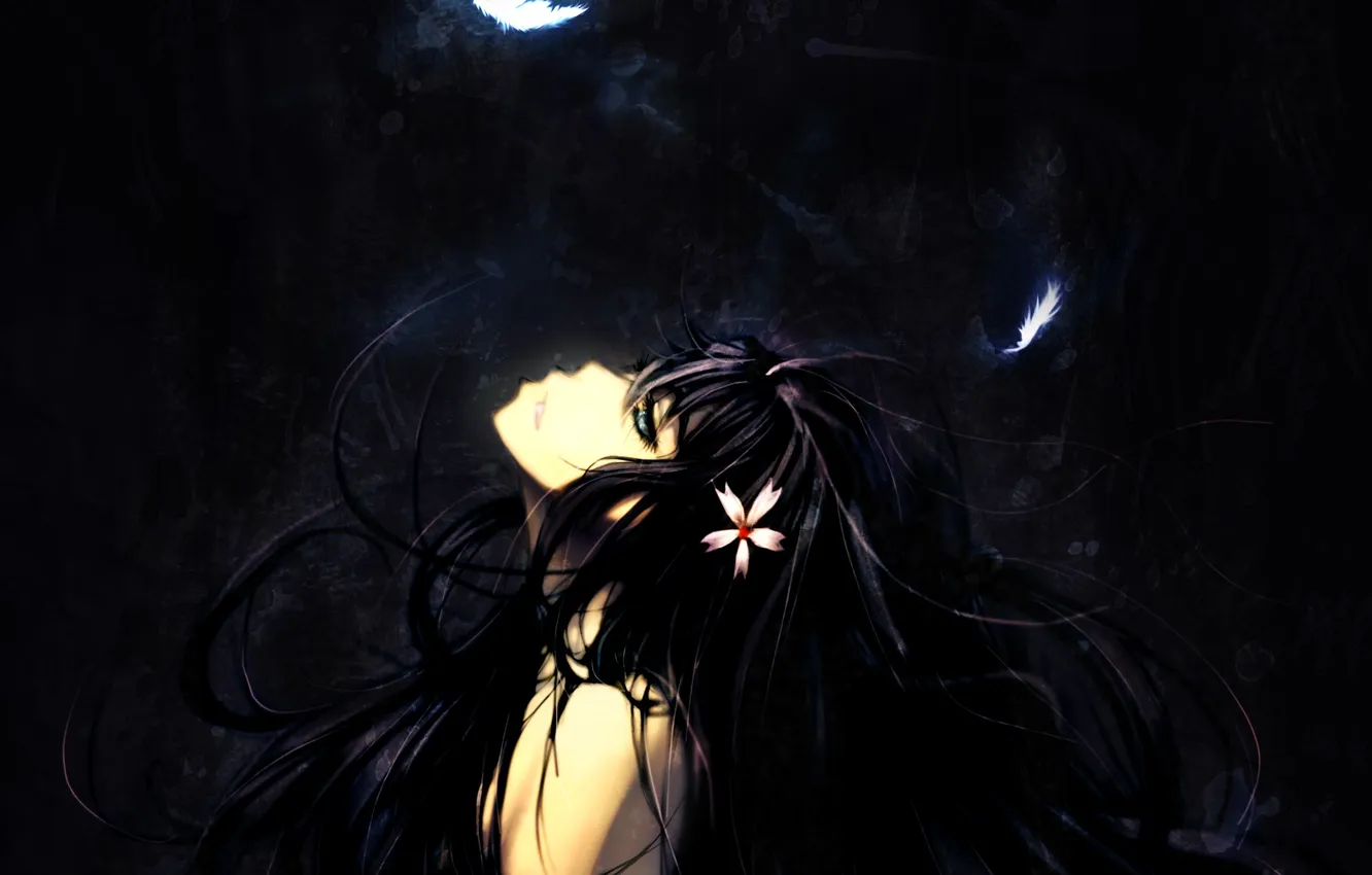 Photo wallpaper girl, flowers, anime, feathers, art, index of magic, naked, to aru majutsu no index