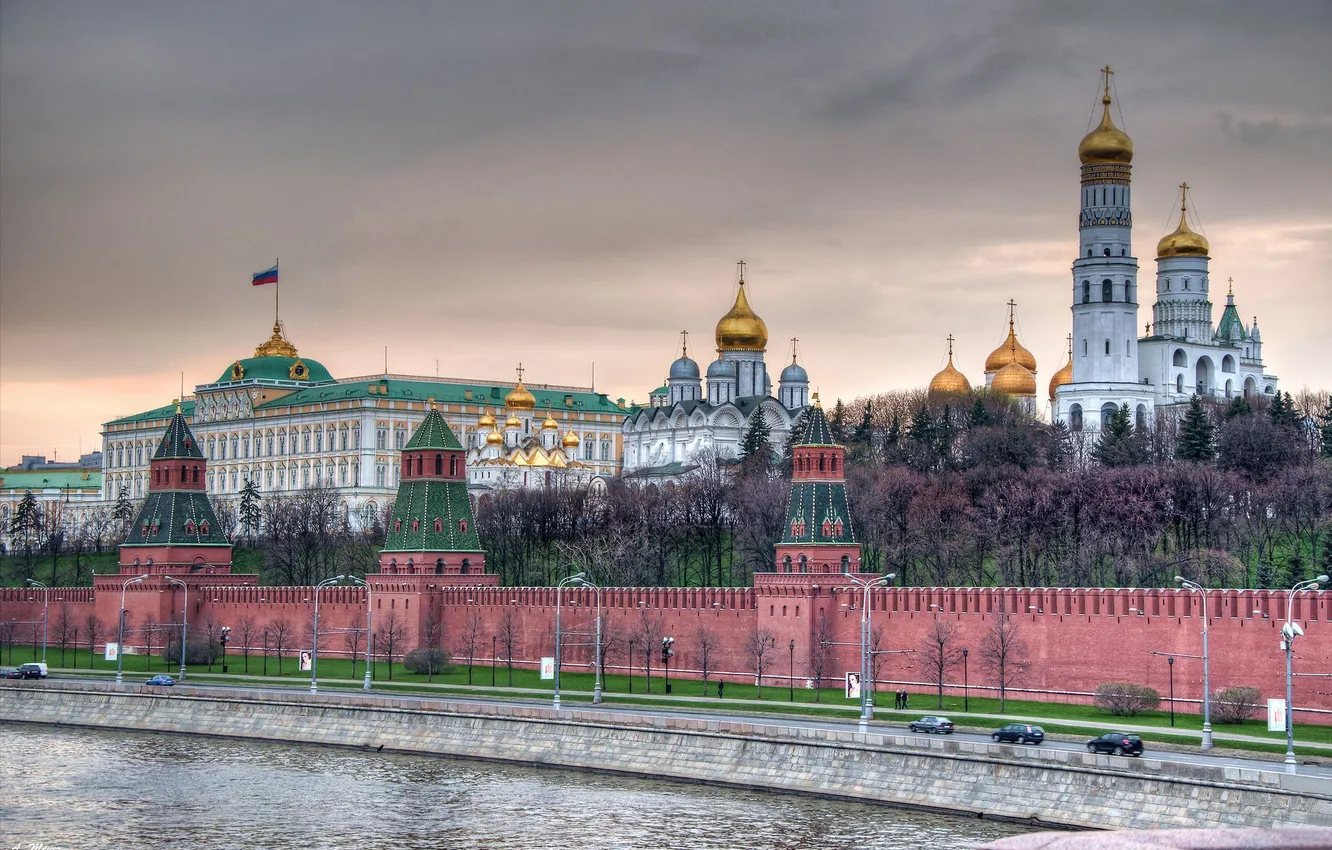 Photo wallpaper Church, Moscow, temple, The Kremlin, promenade, capital, The Kremlin wall
