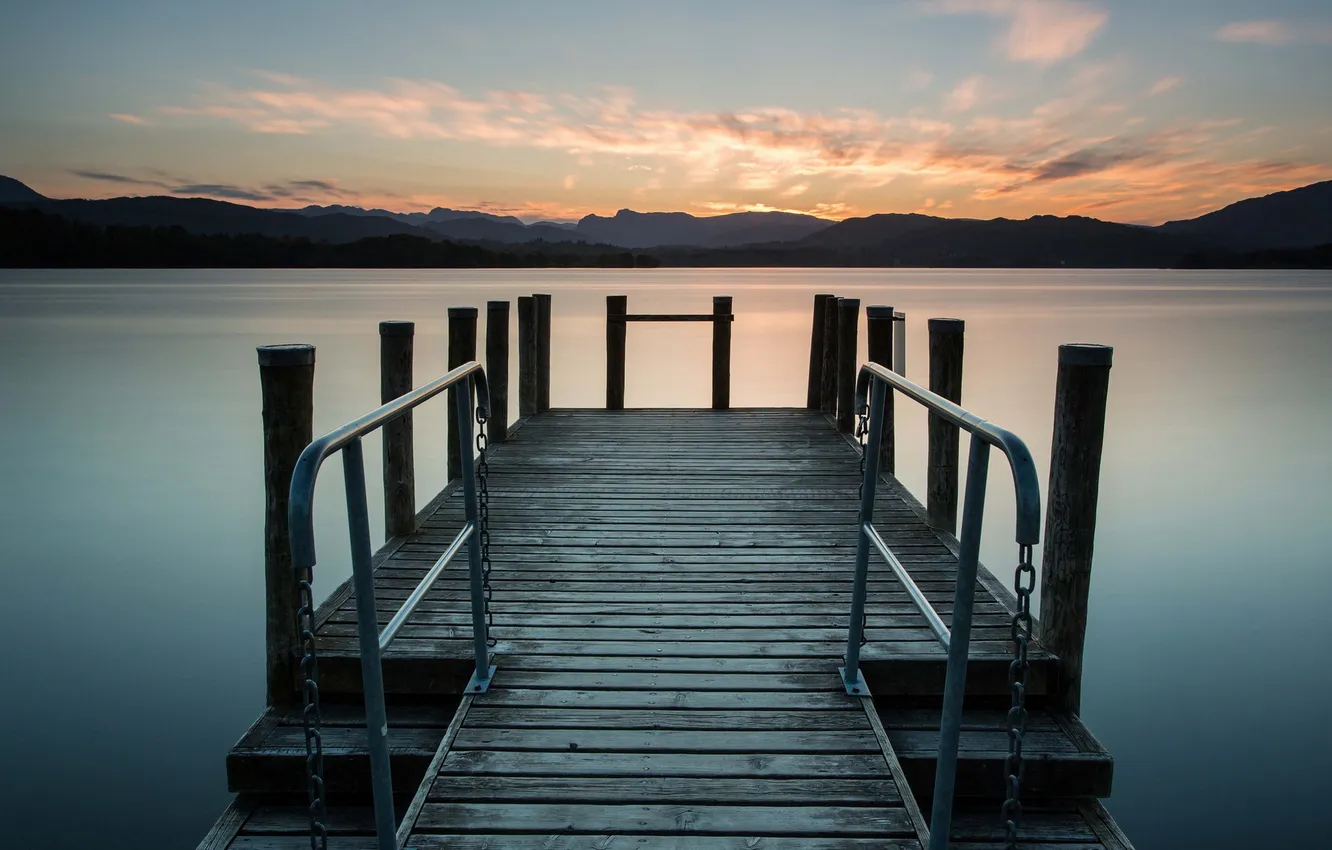 Photo wallpaper landscape, bridge, lake