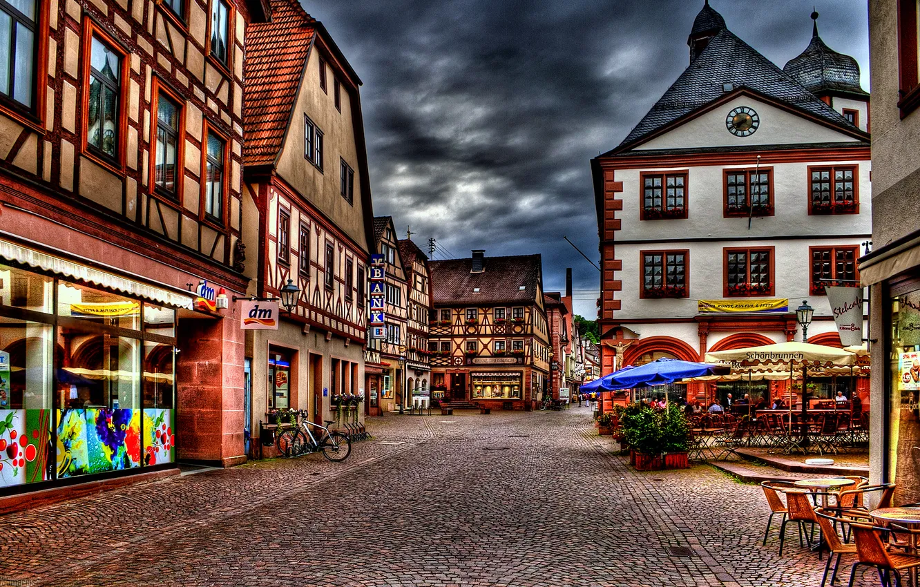 Photo wallpaper city, street, buildings, shopping area