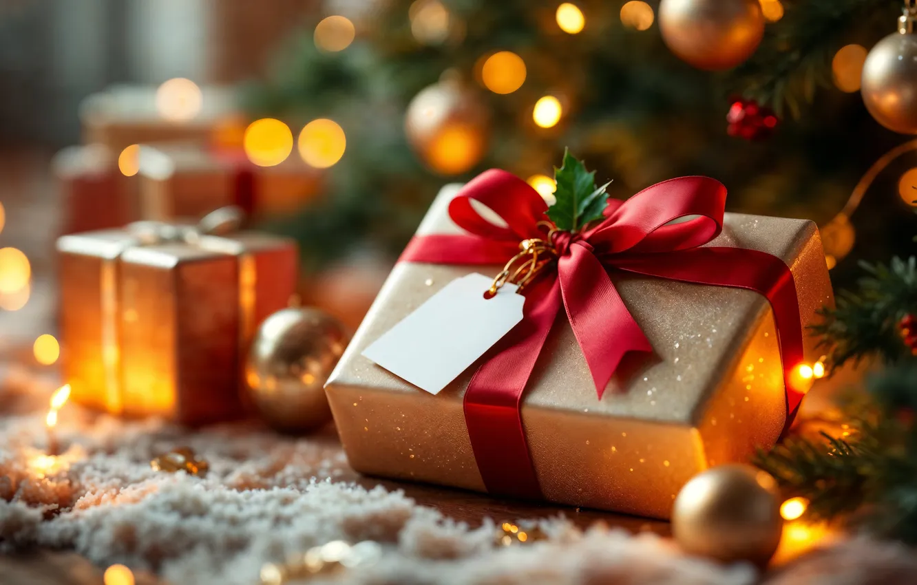 Photo wallpaper decoration, gift, tree, new year, Christmas, Christmas, tree, celebration