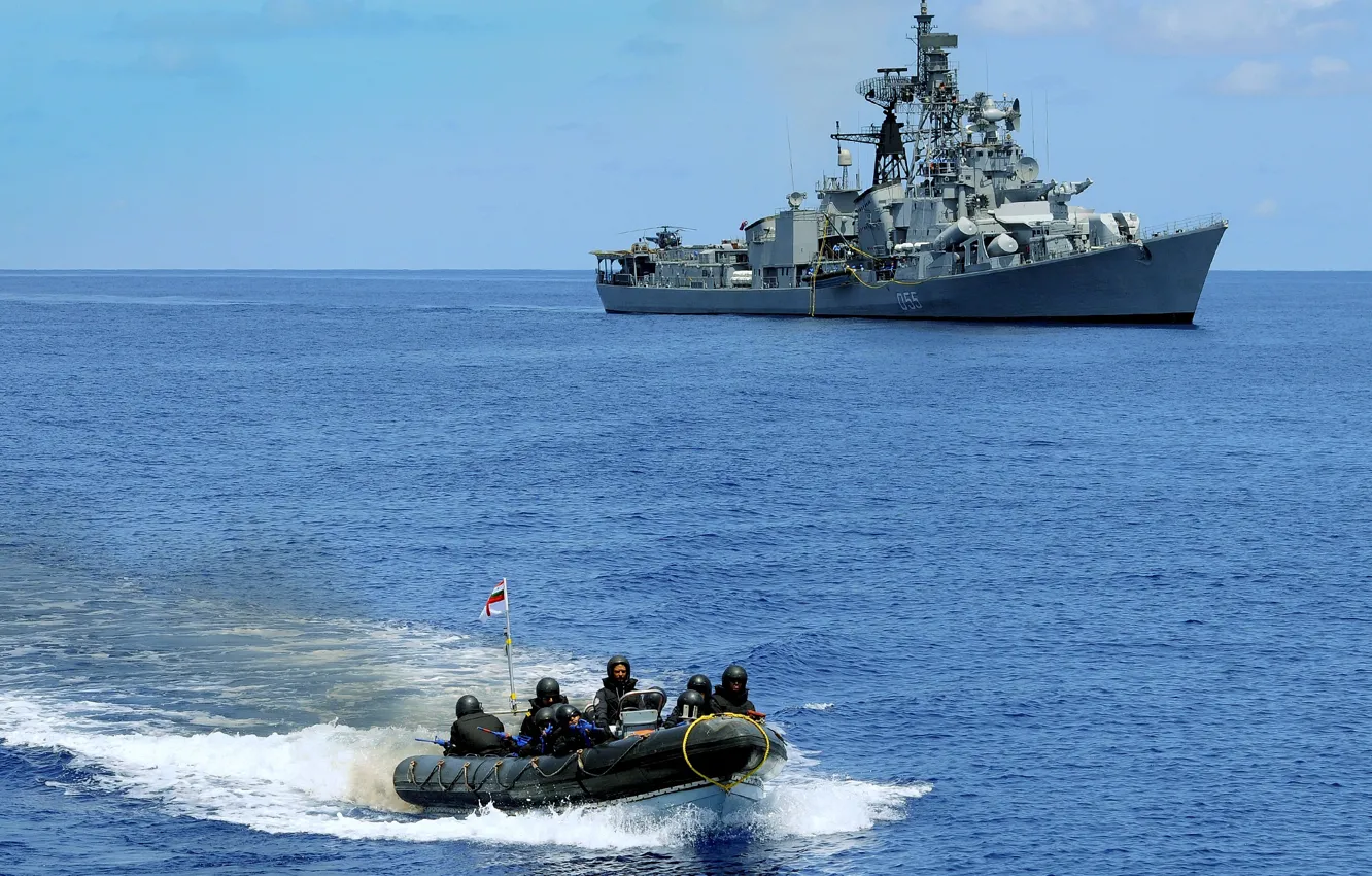 Photo wallpaper India, exercises, destroyer, Navy, ranvijay