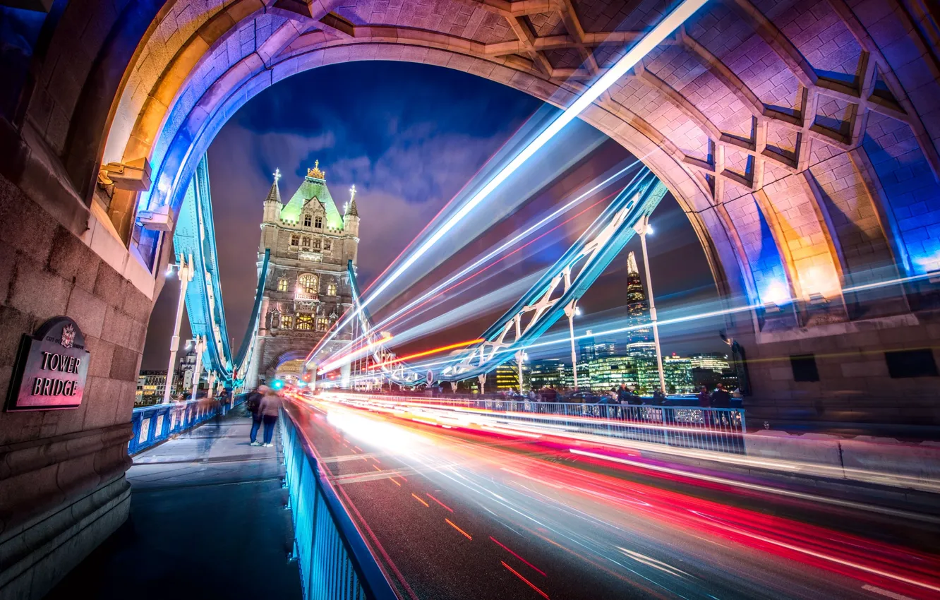 Photo wallpaper light, bridge, the city, England, London, excerpt, UK