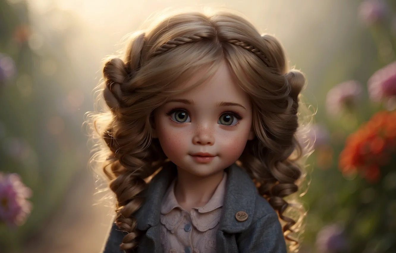 Photo wallpaper look, portrait, doll, girl, AI art, neural network