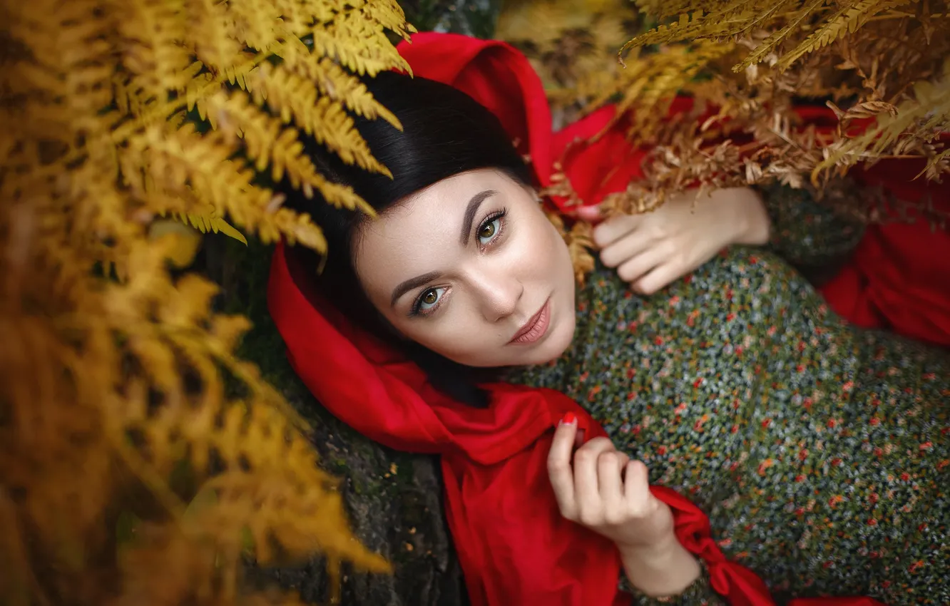 Photo wallpaper look, charming girl, Lera Of Vasiljeva, Portrait of a woman, fern leaf