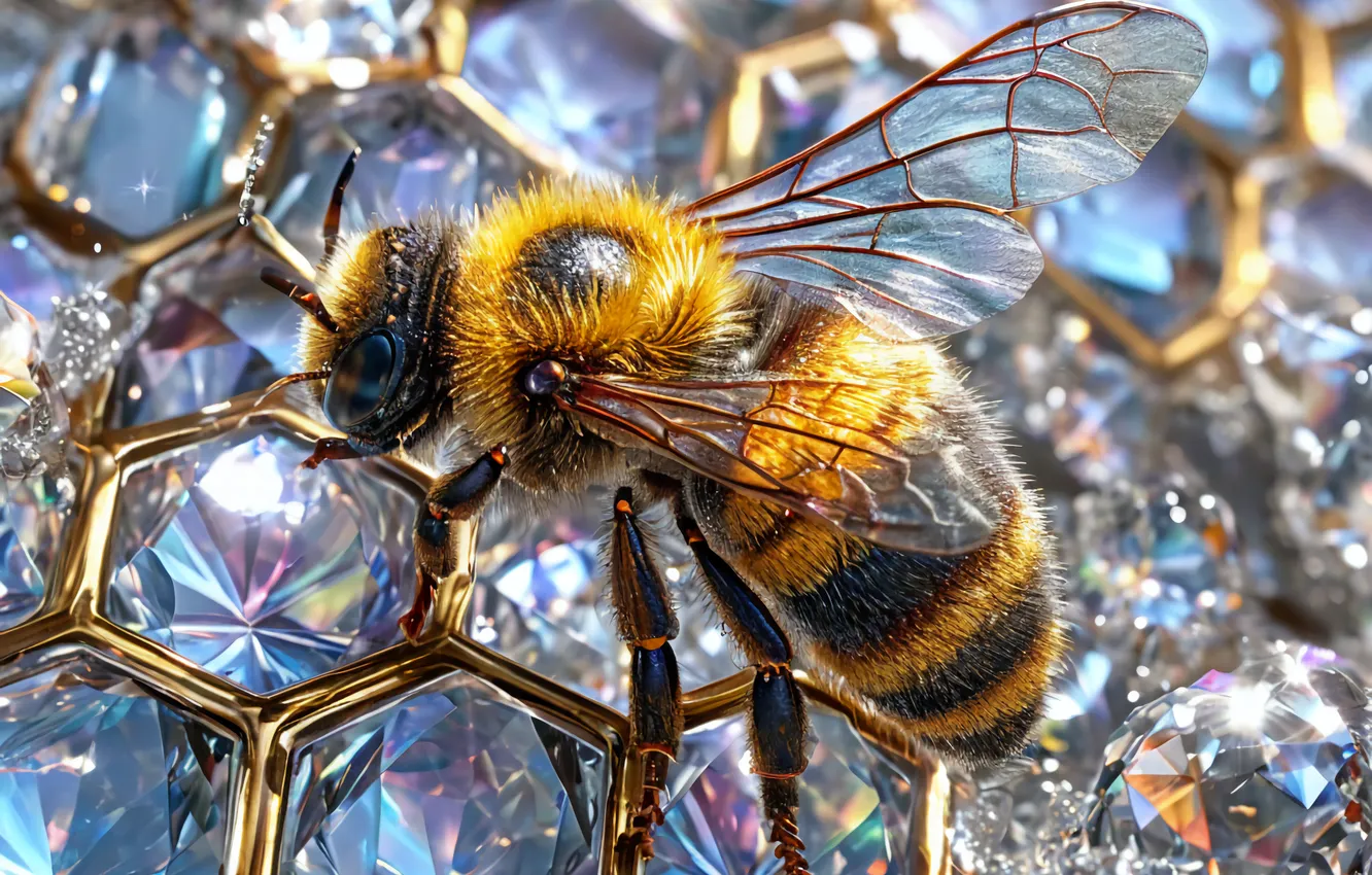 Photo wallpaper macro, bee, diamonds, Super macro