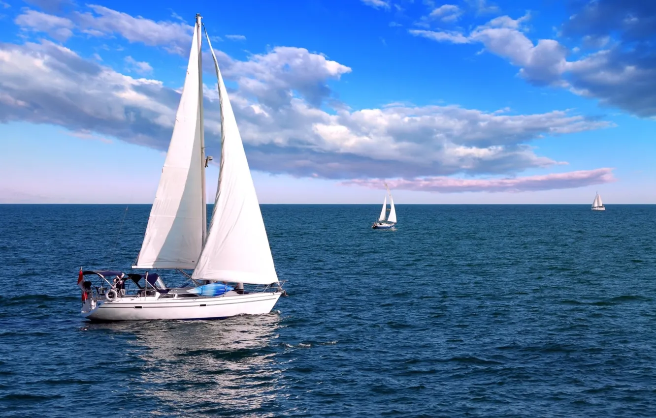 Photo wallpaper sea, boat, sail