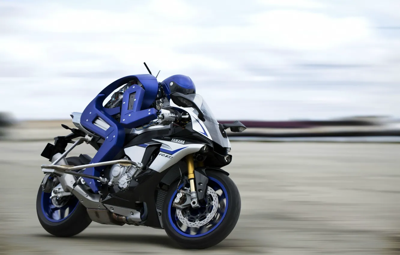 Photo wallpaper wallpaper, robot, Yamaha, blue, motorcycle, race, speed, test