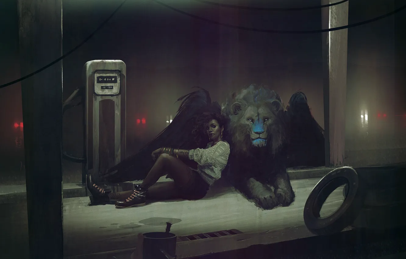 Photo wallpaper girl, wings, Leo, fantasy, art, friendship, Olivier Ponsonnet, Old Myth