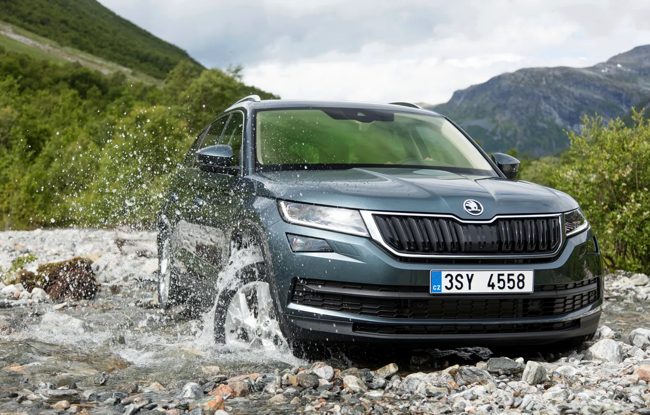 Photo wallpaper squirt, stream, vegetation, SUV, Skoda, Skoda, 2016, Kodiaq