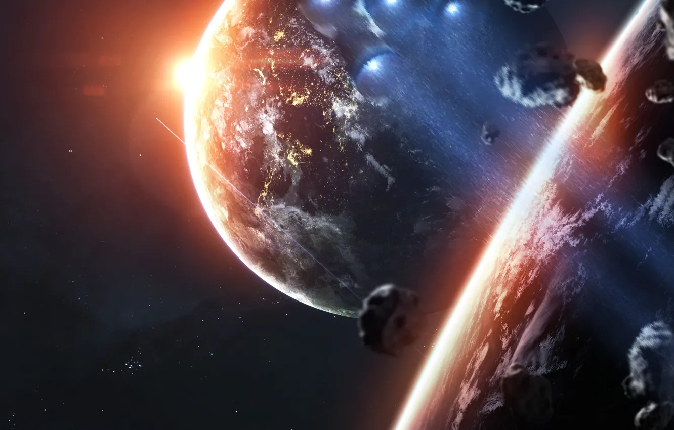 Photo wallpaper space, stars, light, space, glare, planet, asteroids, art