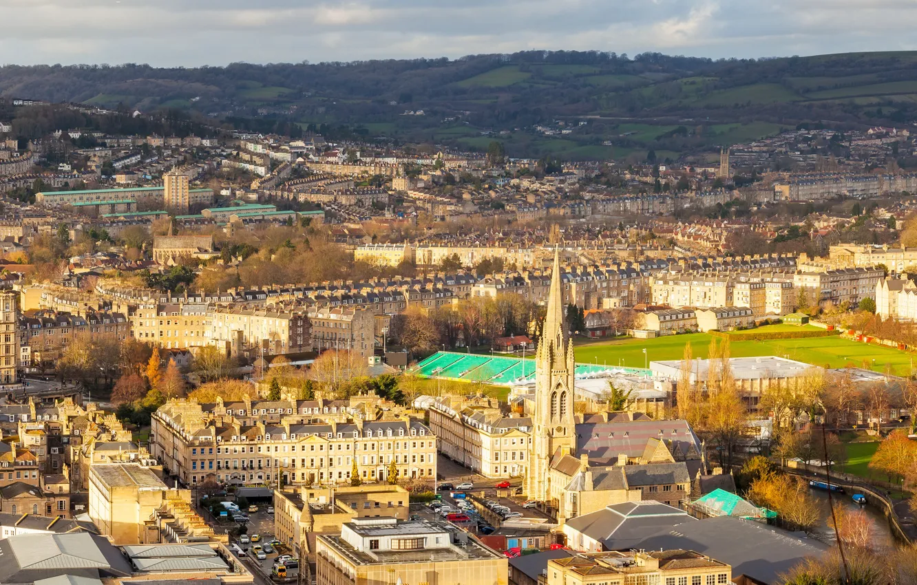 Photo wallpaper field, autumn, the sun, trees, landscape, street, England, home