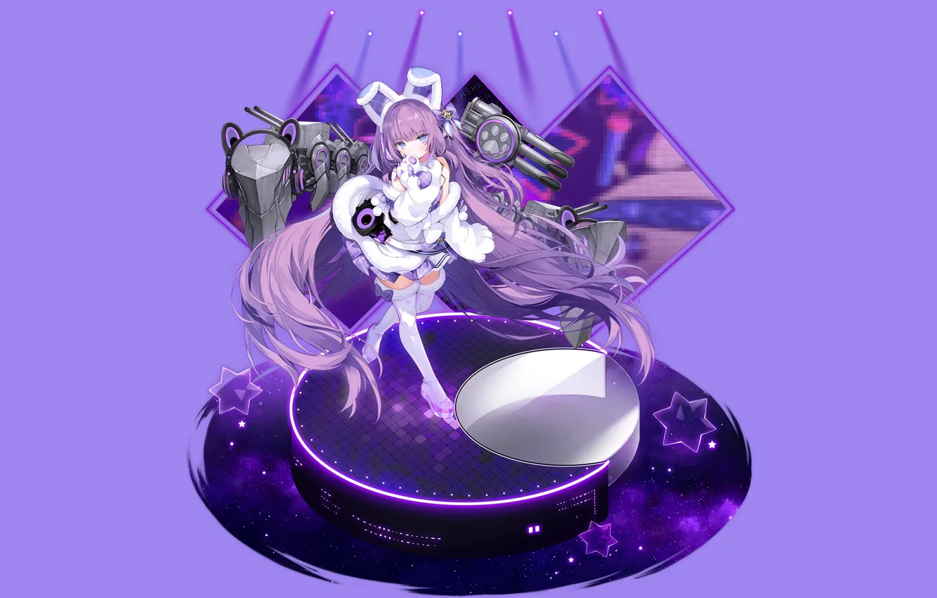 Photo wallpaper girl, sexy, thighhighs, long hair, dress, anime, blue eyes, beautiful