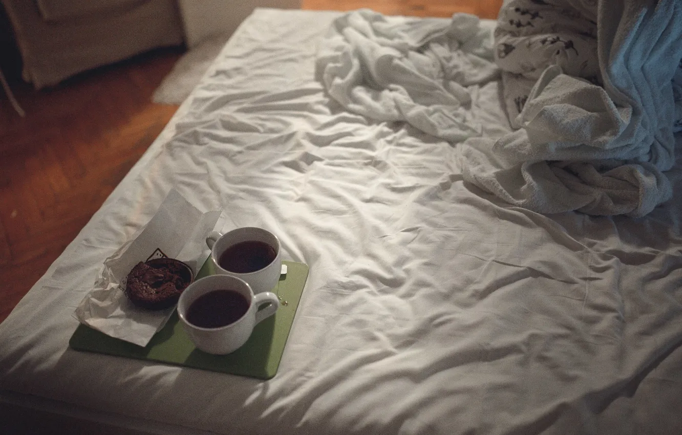 Photo wallpaper coffee, photographer, bed, photography, photographer, KikiBoy