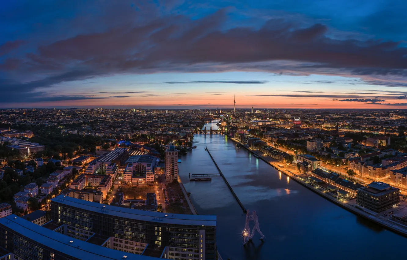 Photo wallpaper tower, river, Germany, sunset, evening, Berlin